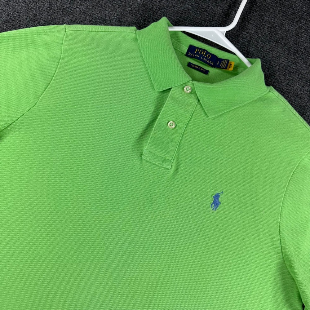 Polo Ralph Lauren Polo Shirt Mens L Large Green Custom Slim Fit Pony Logo Pique